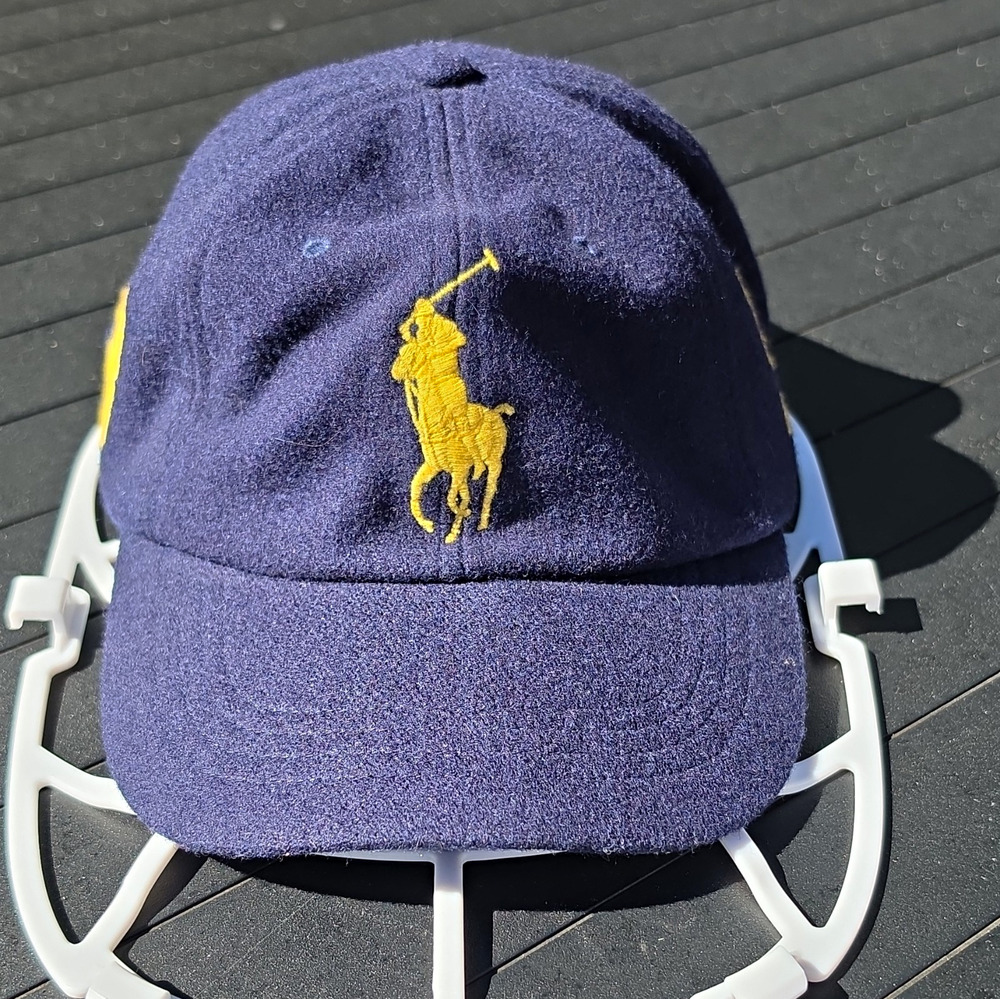 Polo Ralph Lauren Wool Blend Big Pony Baseball Cap Hat Navy Blue Yellow MCMLXVII